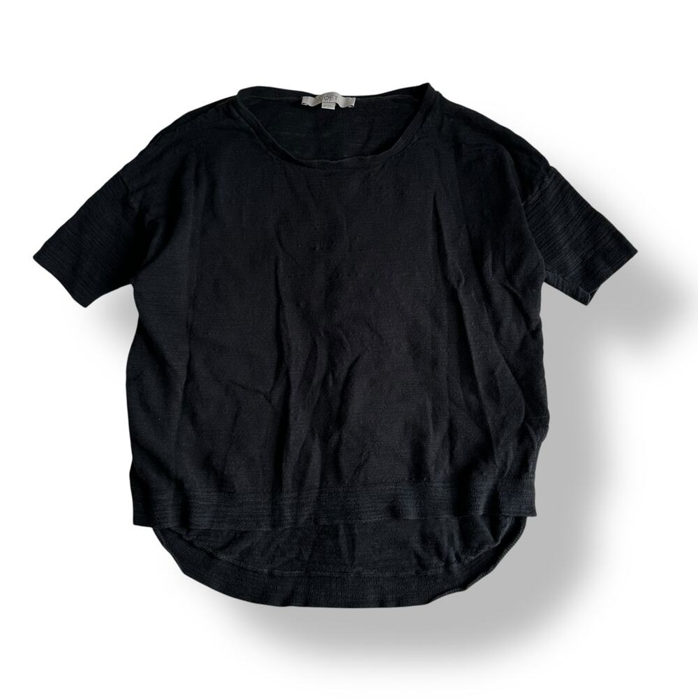 Loft Short-Sleeve Top‎ Womens Size XS Black Boho Casual Minimalist